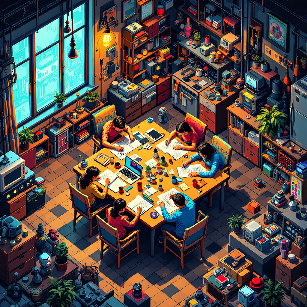 A parent coordinating multiple children doing homework at the kitchen table, each working on different subjects independently while the parent tracks who needs help next and which tasks can only start after others finish